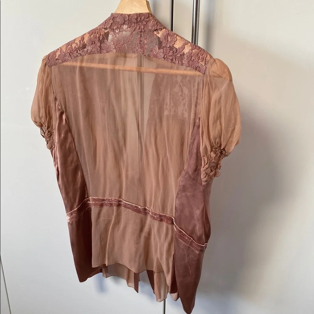 Philosophy Di Alberta Ferretti Lace Trimmed Silk Blouse size 10 made in Italy - Picture 2 of 9